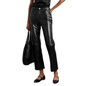 New FRAME Le Jane Crop Recycled Black Leather Pants Size 26